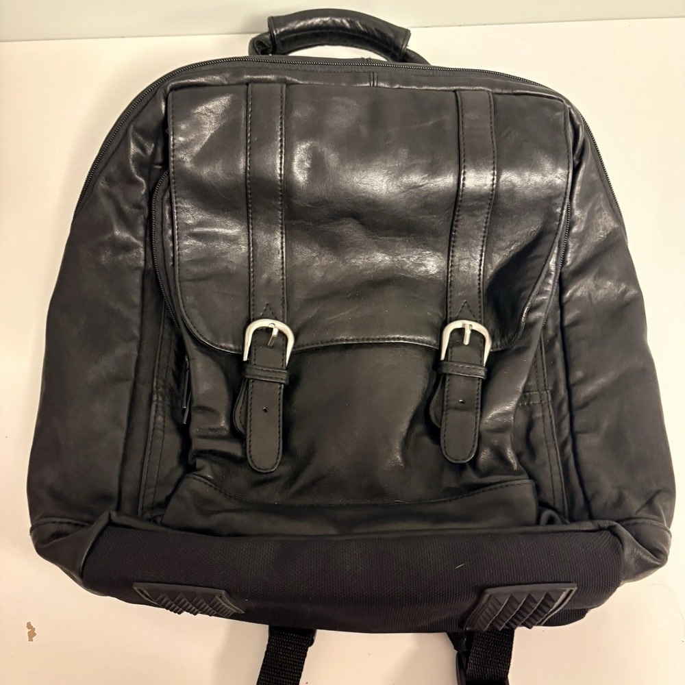 Vintage Wilsons Black Leather Authentic Multipockets Unisex Backpack Laptop